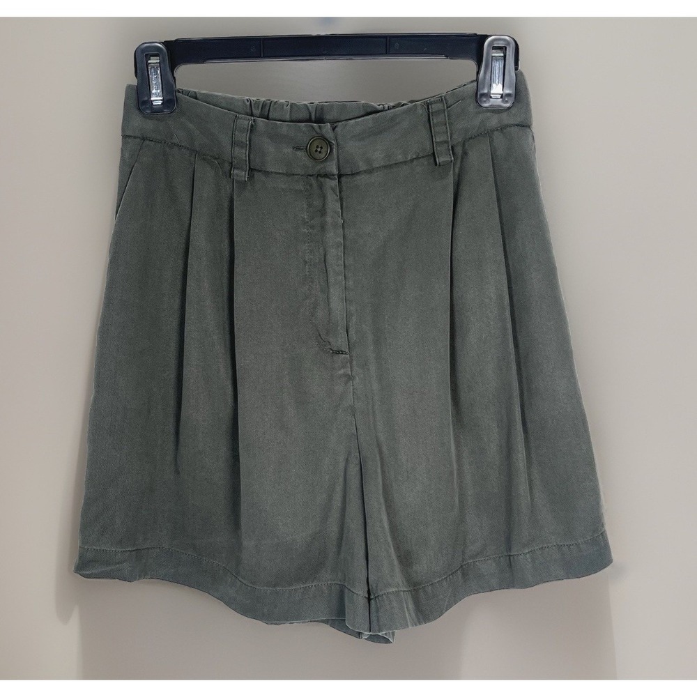 VETTA Shorts Women's Tencel Drapey Pleated Size XS Olive 4" Hi-Rise